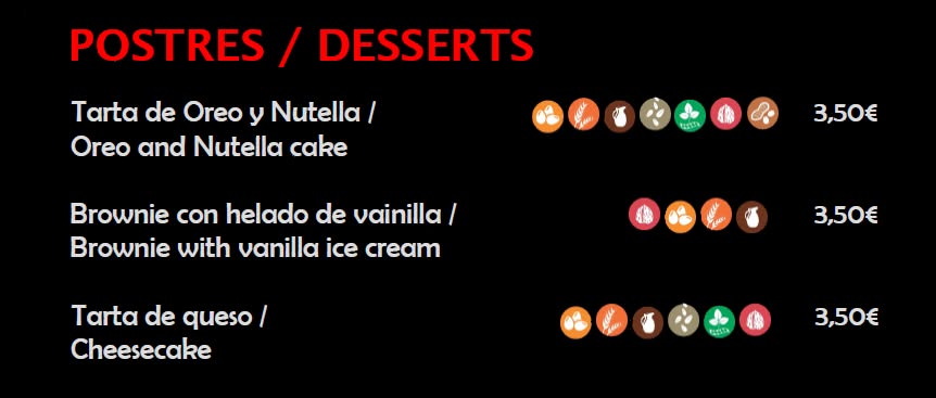 Carta de postres